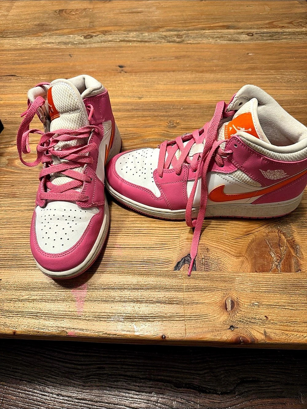 Jordan Air Jordan 1 Mid GS Pinksicle Safety Orange Sneakers Pink & White US 7Y